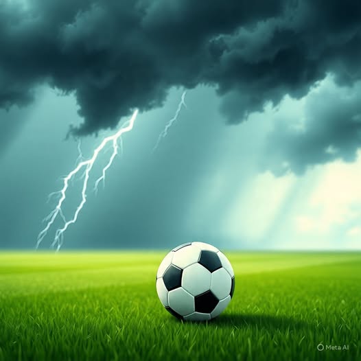 soccer ball in the rain